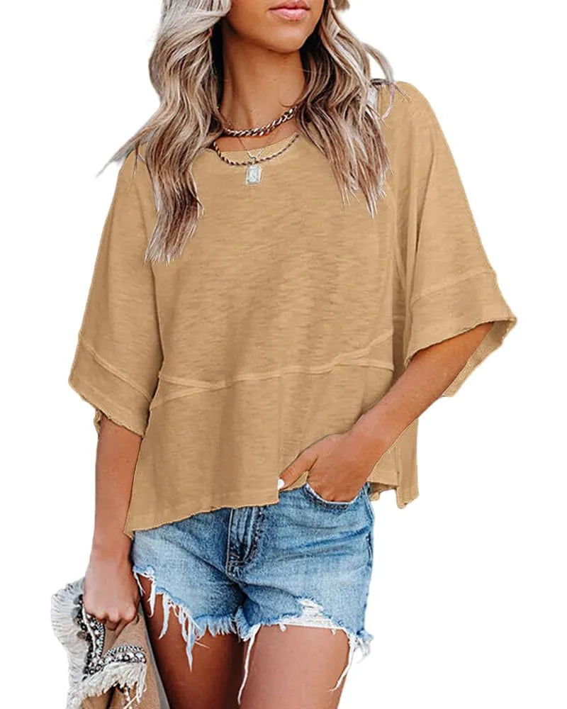 Women's Summer Casual Crewneck Batwing Half Sleeve Tee