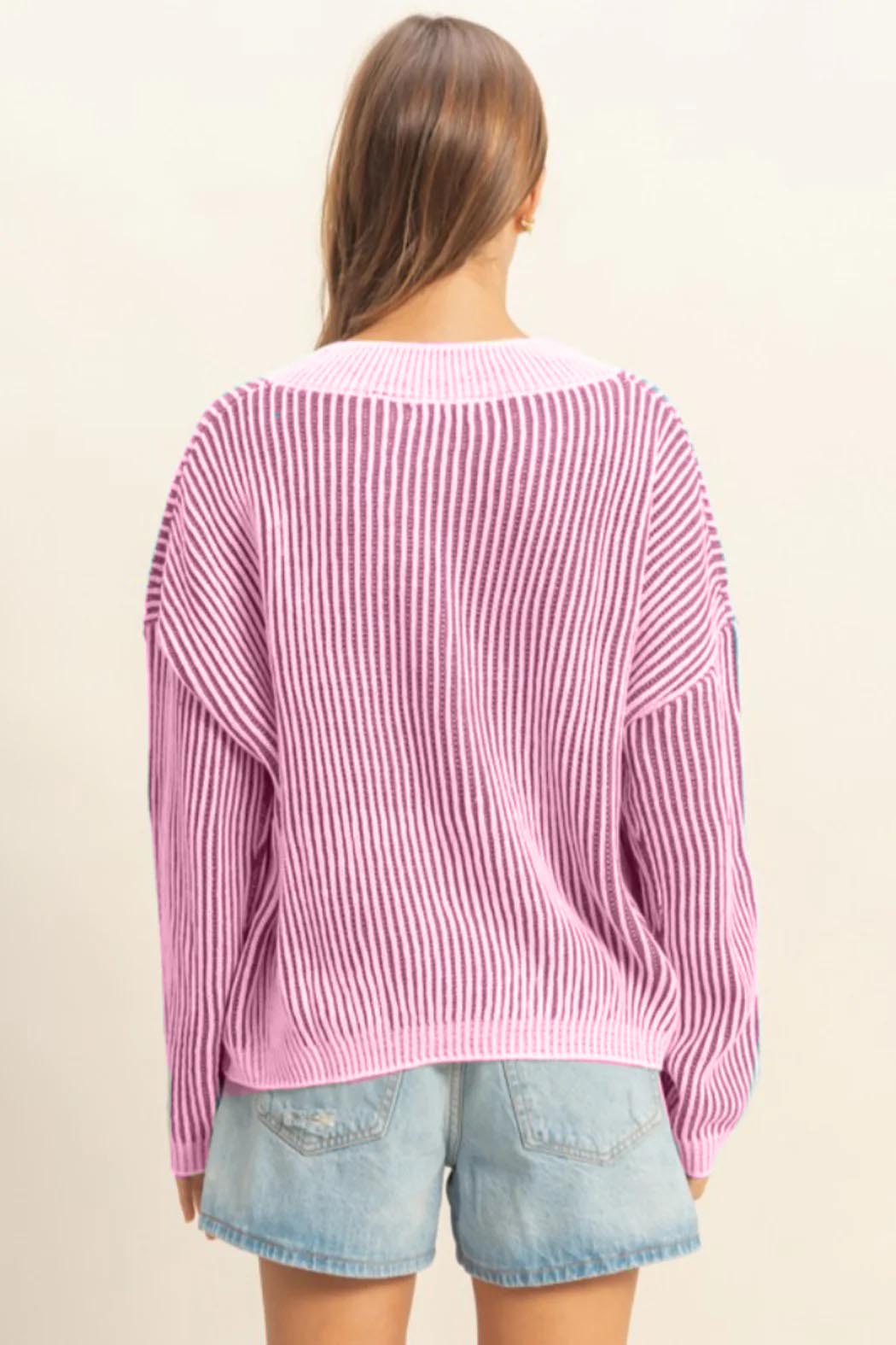 Women's Fashion Striped V-Neck Sweater
