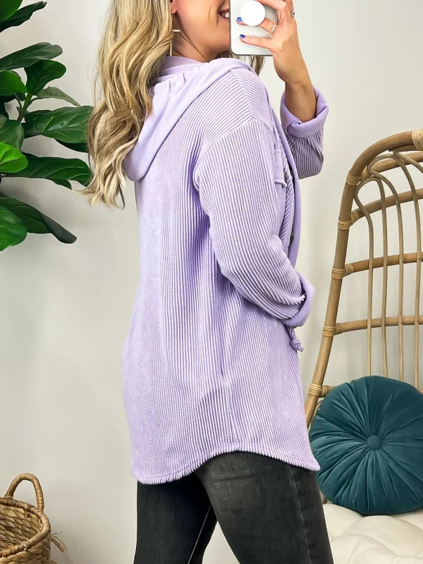 Womens Ribbed Button Hoodie Sweatshirt