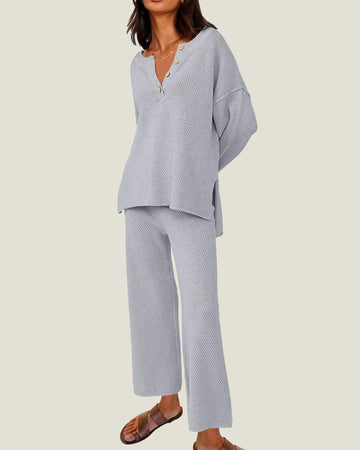 Button Knit Sweater 2-Piece Loungewear Set
