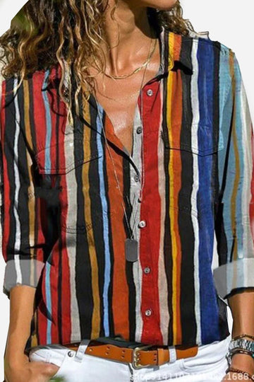 Women's Striped Button-Down Long Sleeve Shirt with Versatile Style and Easy Care