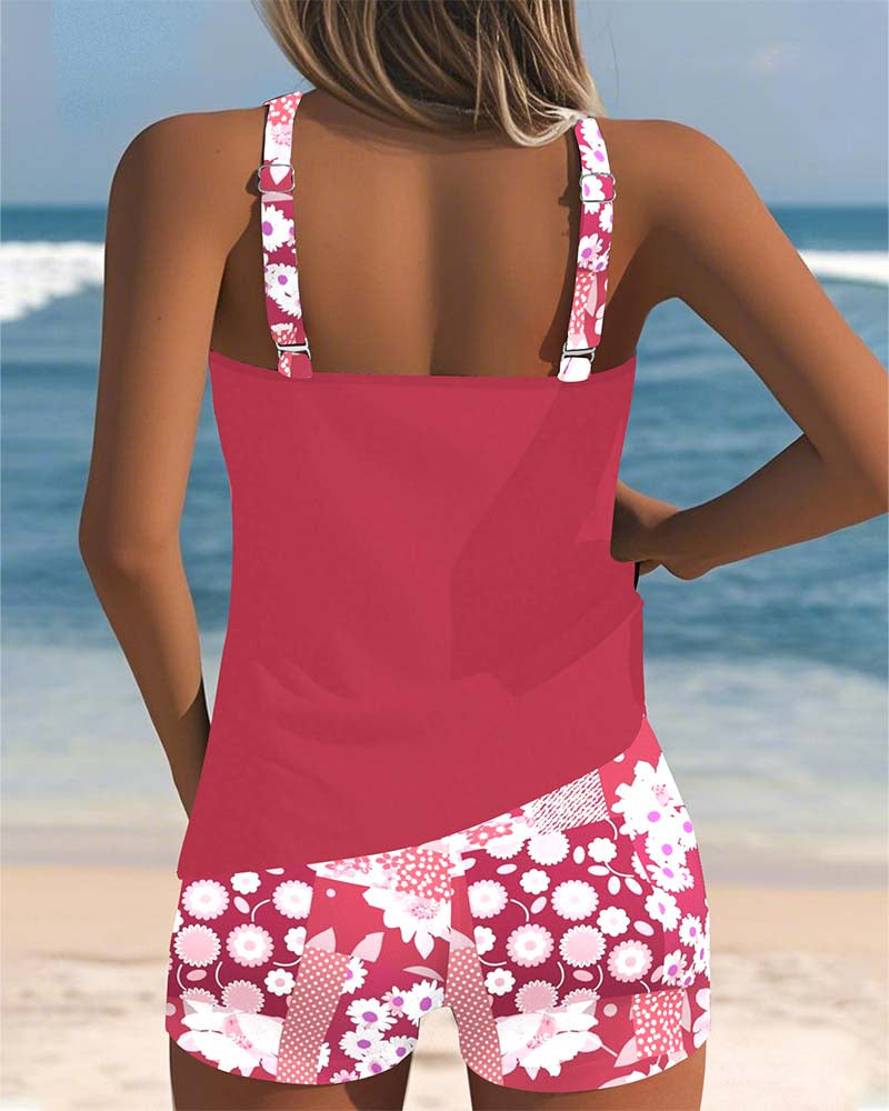 Women's Two-Piece Swimsuit with Adjustable Straps and Floral Print
