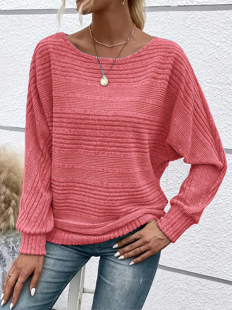 Women's Soft Solid Batwing Sleeve Pullover Long Sleeve Top