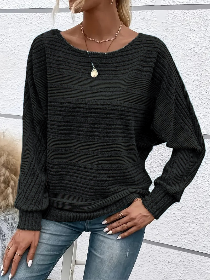 Women's Soft Solid Batwing Sleeve Pullover Long Sleeve Top