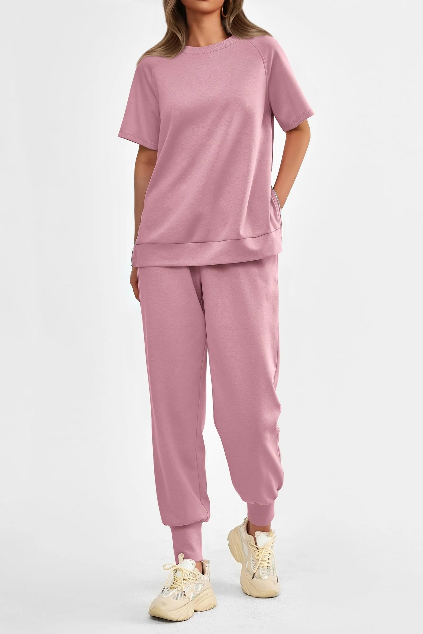 Women's Summer Casual Short Sleeve Tops High Waisted Sweatpants Set