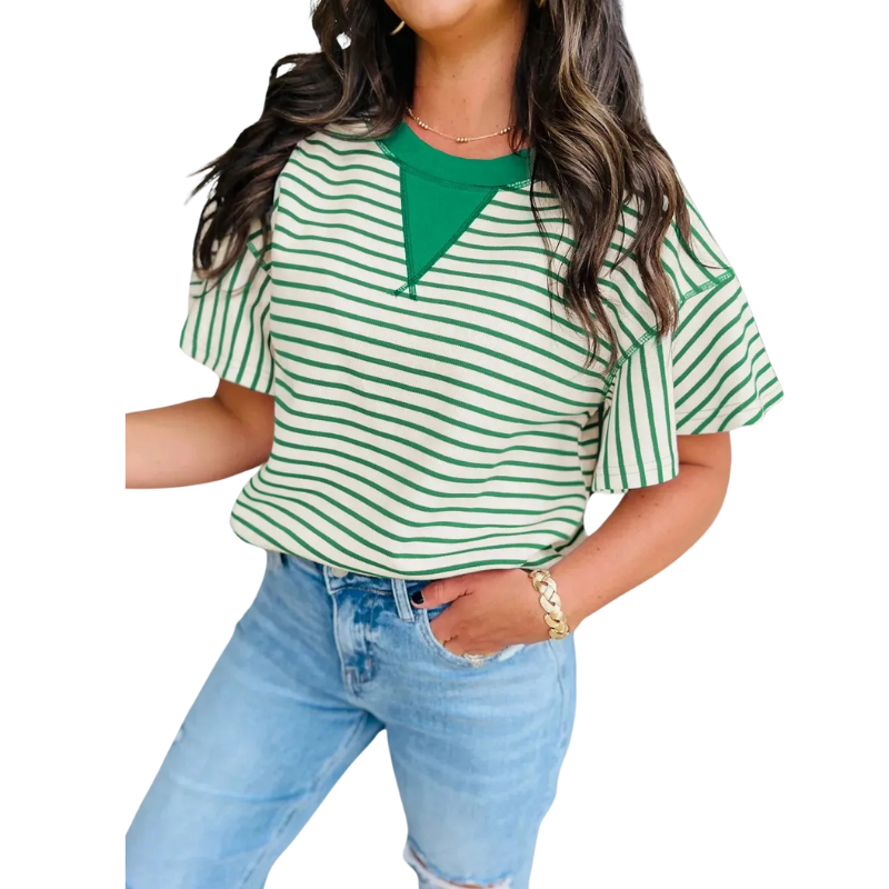 Women's Striped Ruffle Short Sleeve Top