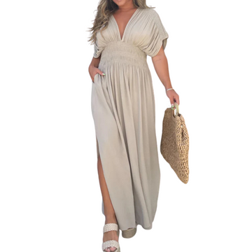 Slit V-Neck Effortless Maxi Long Dress