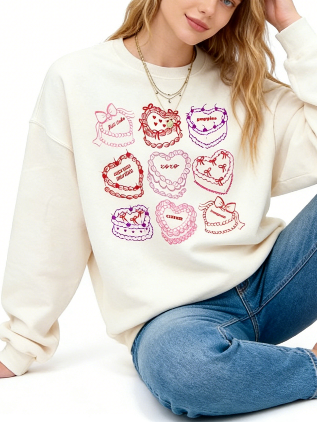 Women's Valentine's Day Cake Print Sweatshirt