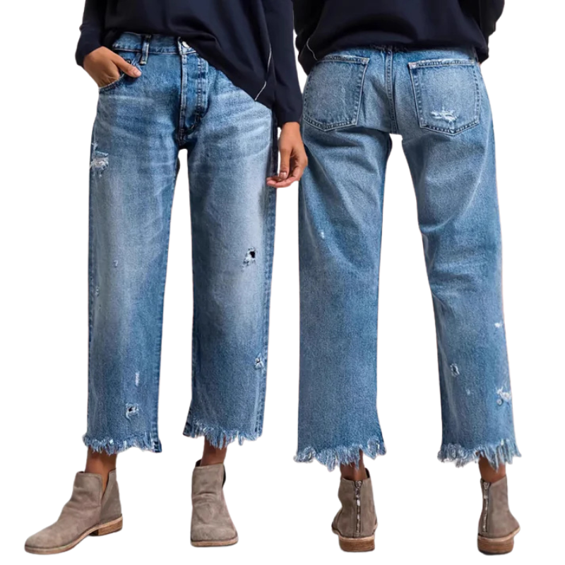 Straight-Leg Denim Crop Pants