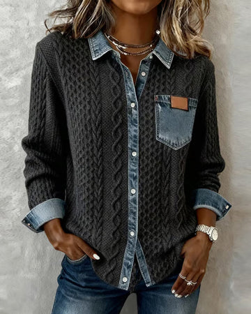 Women's Long-Sleeve Shirt with Button Closure and Classic Design
