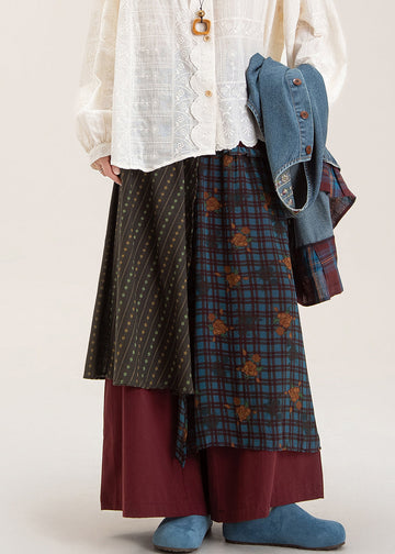 Loose Red Print Patch Wide Leg Pants Fall