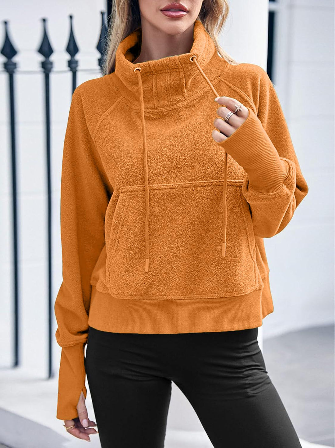 Women Sherpa Long Sleeve Turtleneck Fleece Sweatshirts with Thumb Hole