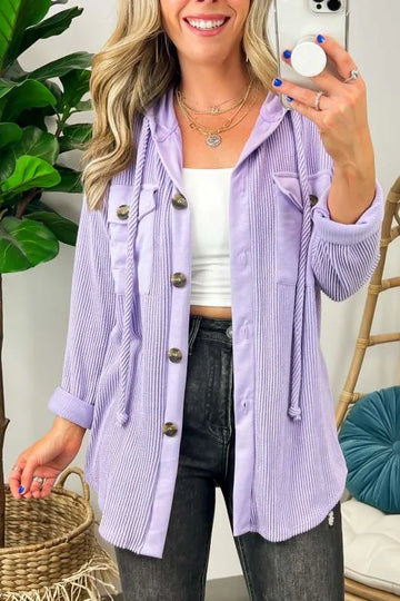 Womens Ribbed Button Hoodie Sweatshirt