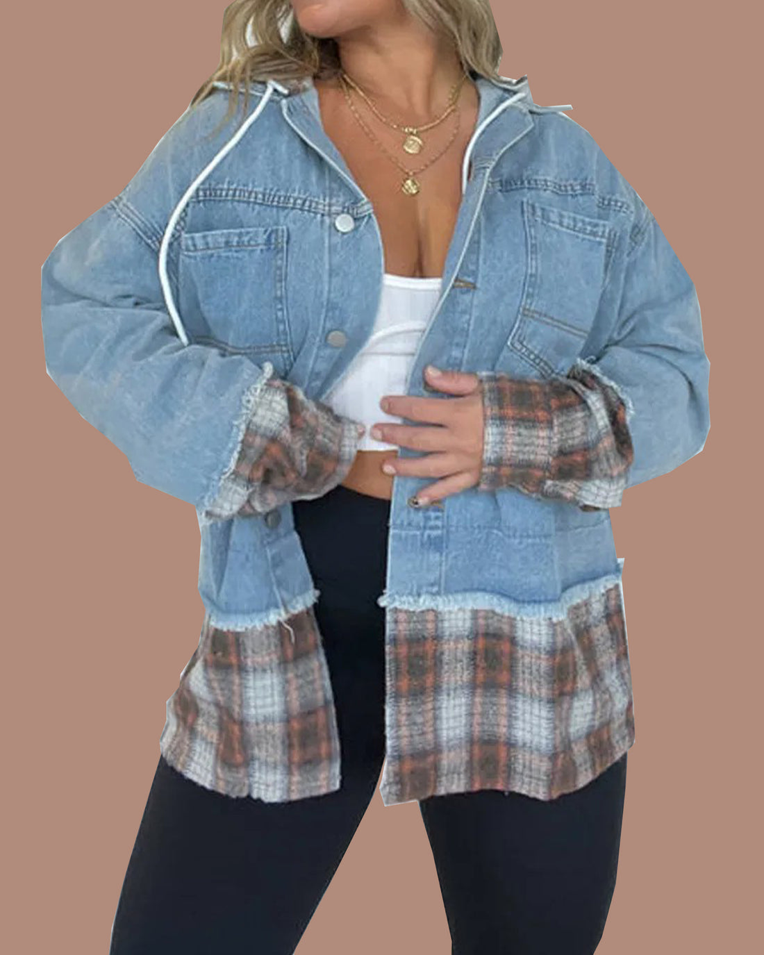 Plaid Hooded Denim Jacket