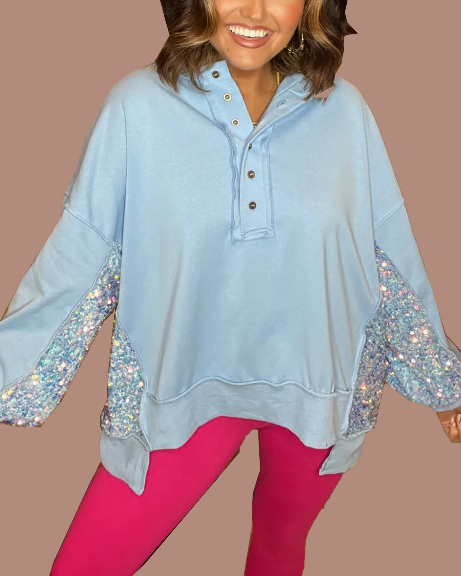 Women's Sequin Colorblock Henley Sweatshirt