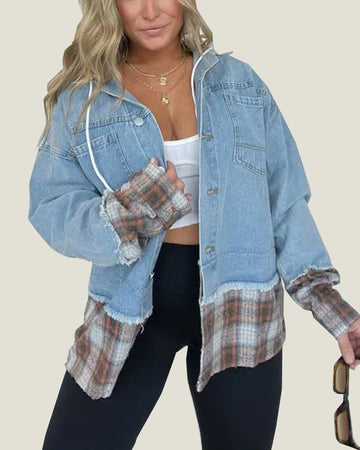 Plaid Hooded Denim Jacket