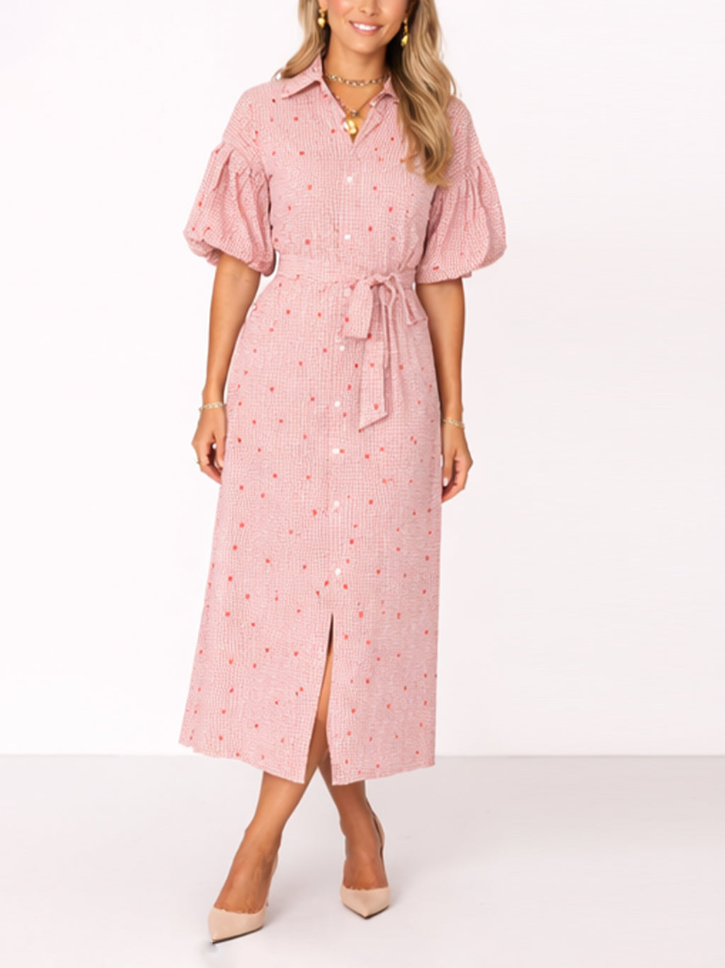 Valentine's Day Pink Heart-Print Shirt Dress
