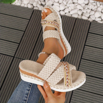 Women's Woven Slip-On Sandals with Flexible Sole and Breathable Design