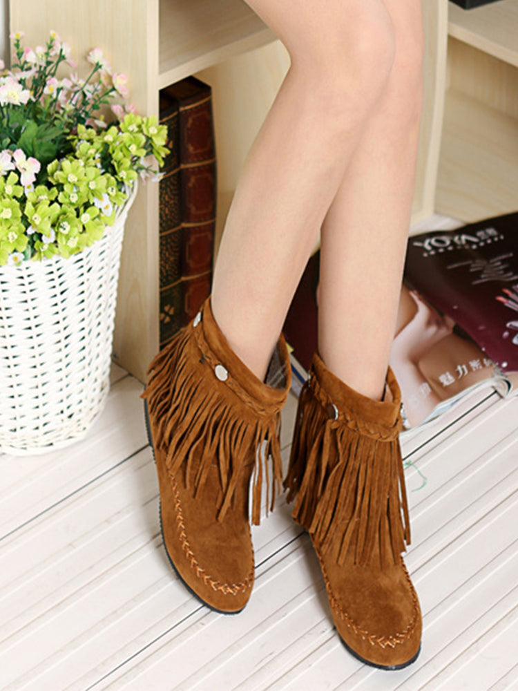 Western Nubuck Suede Tassel Booties