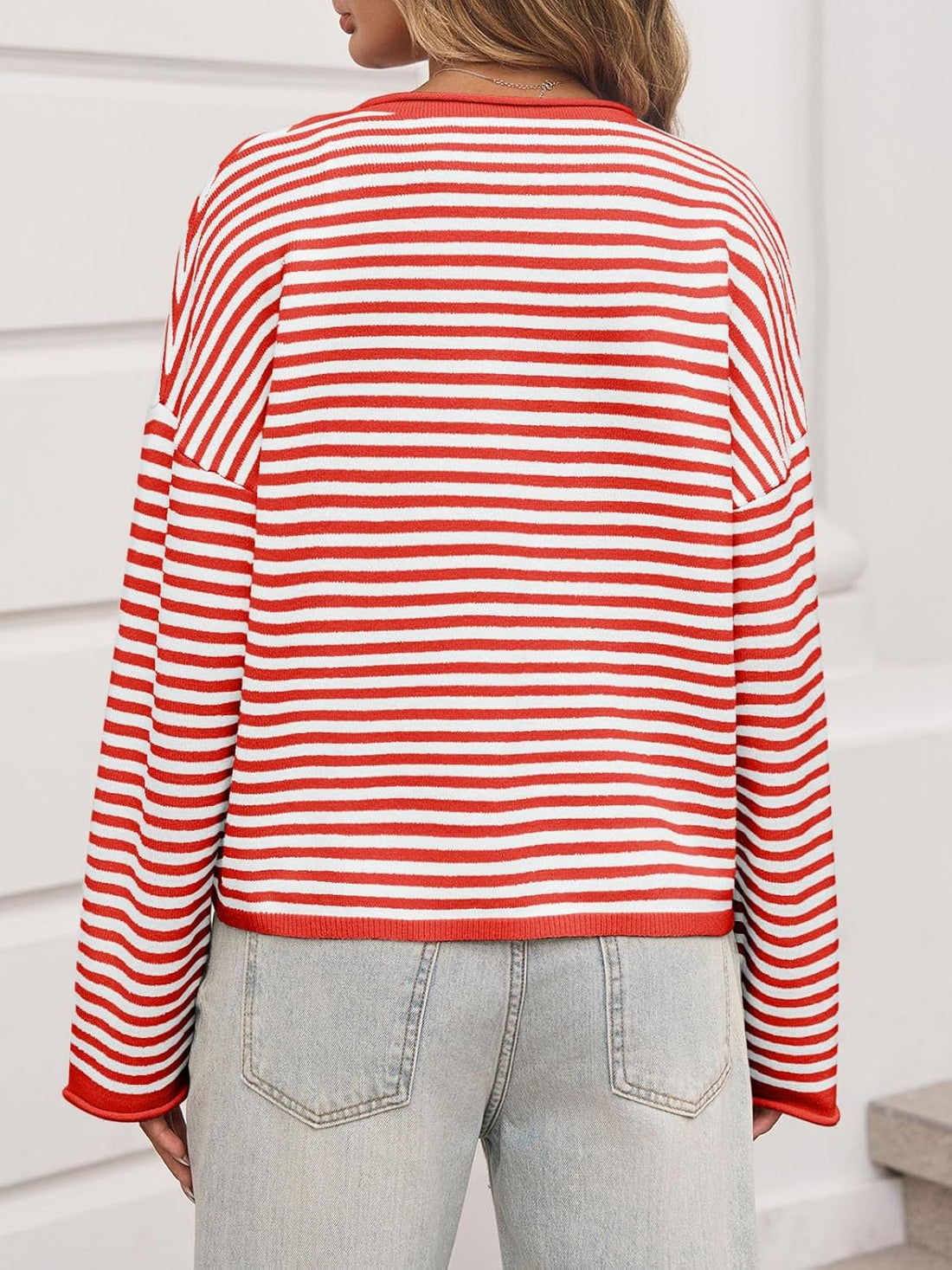 Womens Striped Long Sleeve Open Front Button Down Cardigan Sweater