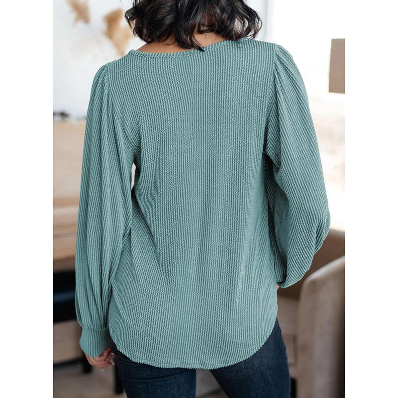 Women's Square Neck Long Sleeve Casual Loose Ribbed Knit Soft Blouses Tuinc Tops