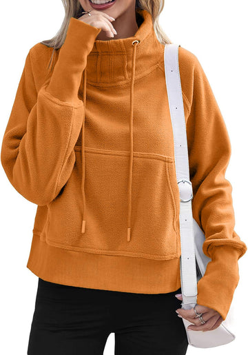 Women Sherpa Long Sleeve Turtleneck Fleece Sweatshirts with Thumb Hole