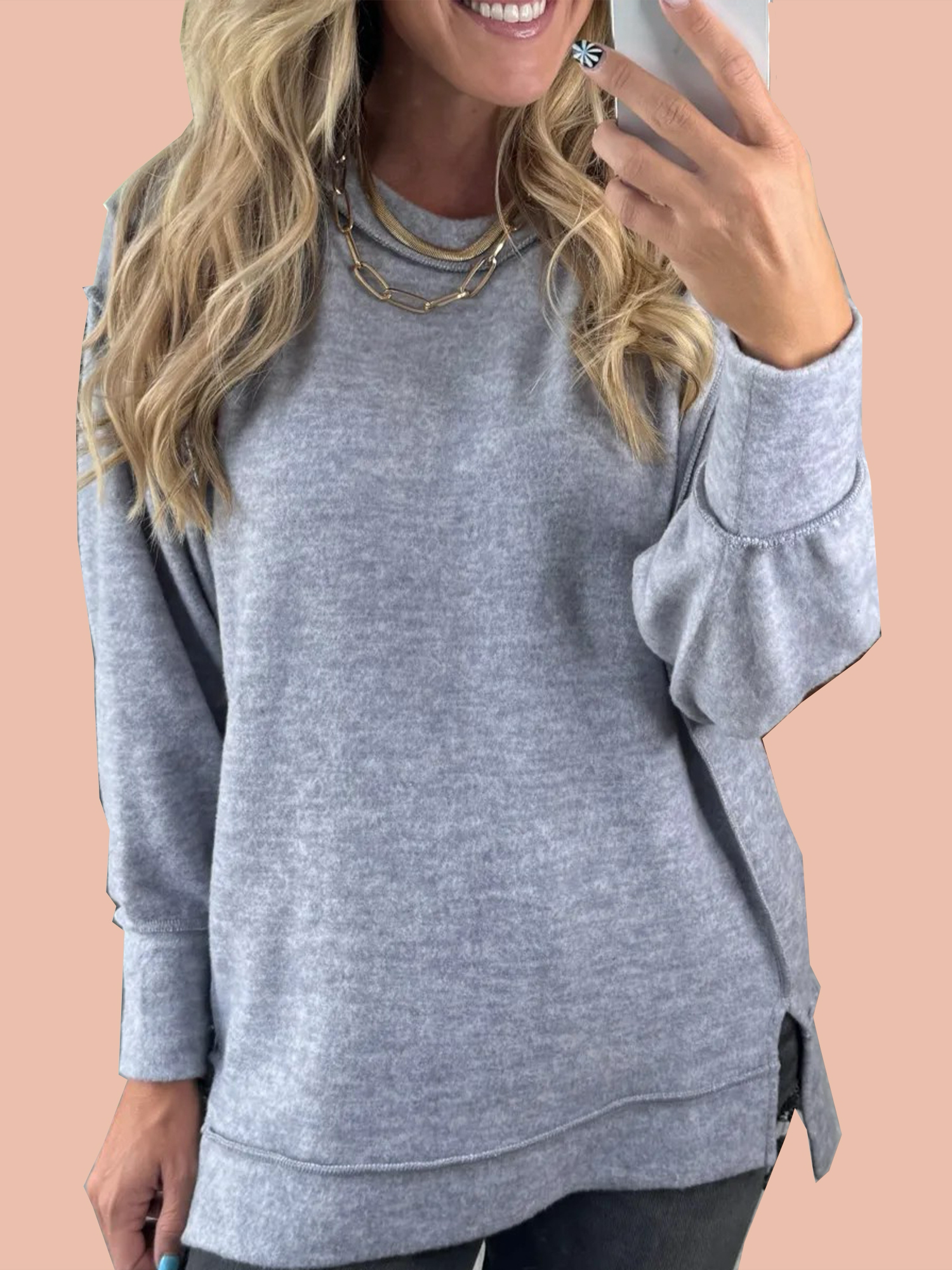 Women's Brushed Melange Side Slit Pullover