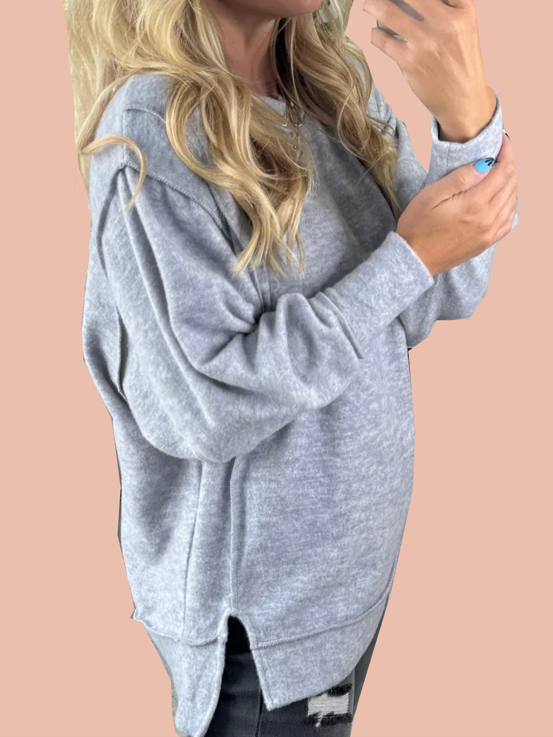 Women's Brushed Melange Side Slit Pullover