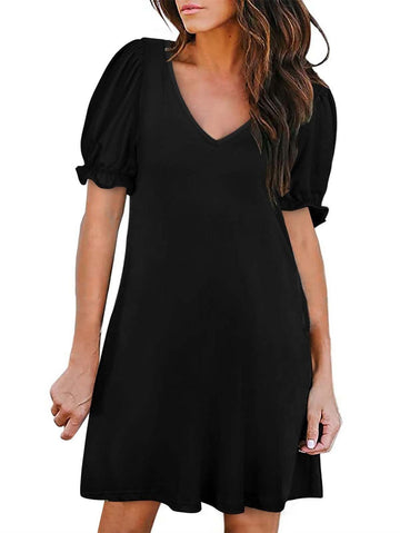 Women's Casual V-neck Short Sleeve Midi Dress