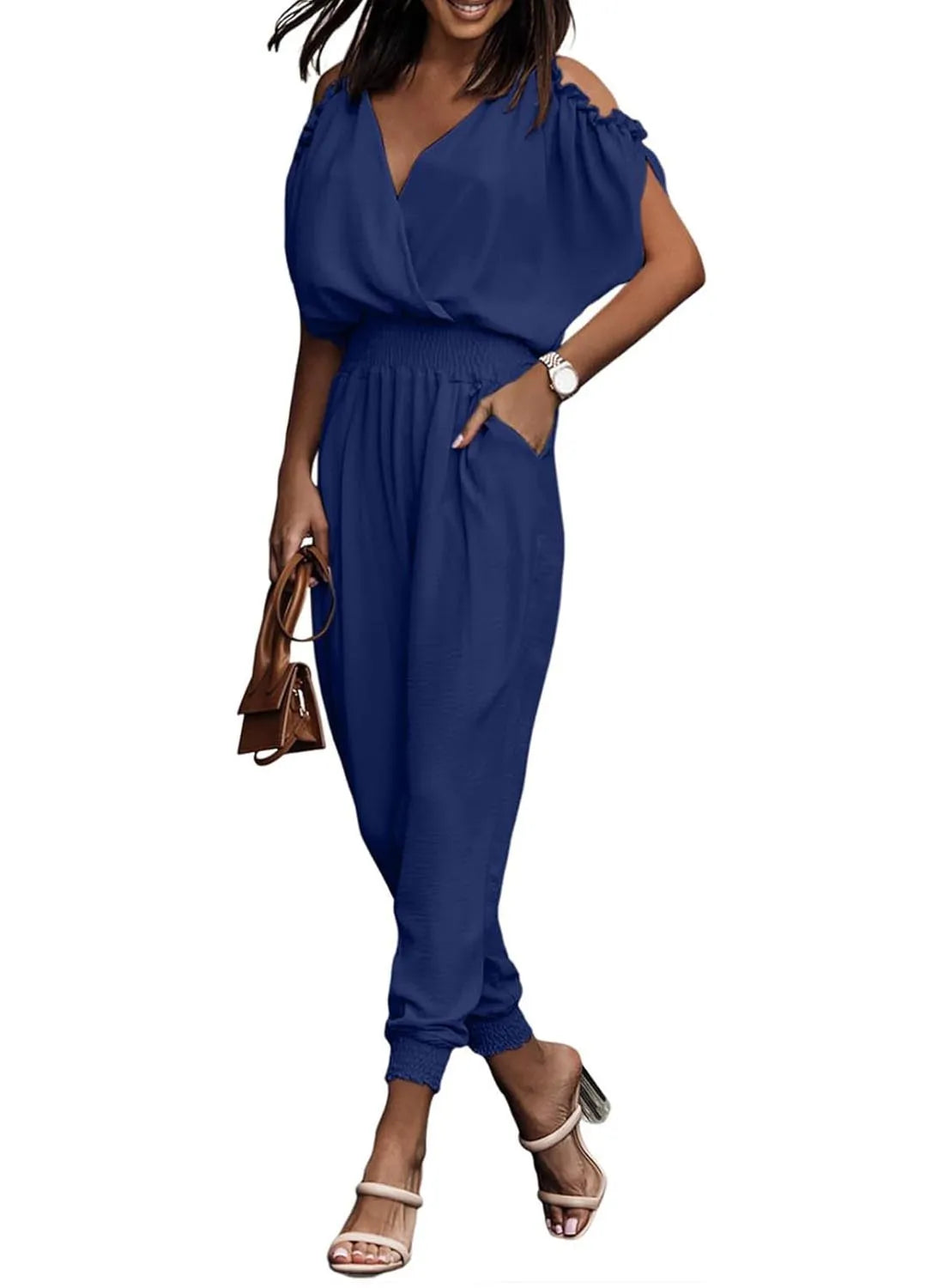 Women's Casual Summer Off-the-shoulder Jumpsuit with Pockets