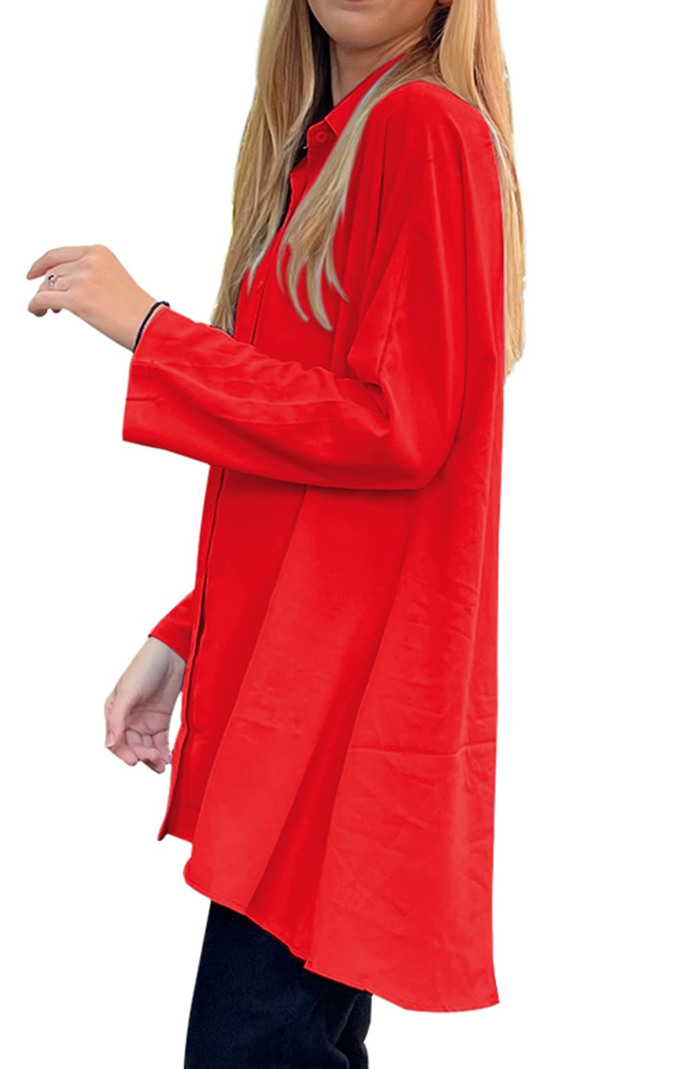 Womens Oversized  V Neck Collar T Shirts Button Down Long Sleeve Shirt