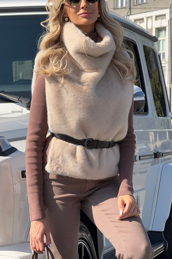 Warm and Stylish Shaggy Eco-fur Stand Collar Side Slit Vest