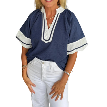 Women's Summer V-Neck Colorblock Loose Top