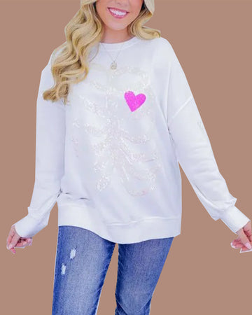 Women's Heart Skeleton Sequin Embellished Sweatshirt