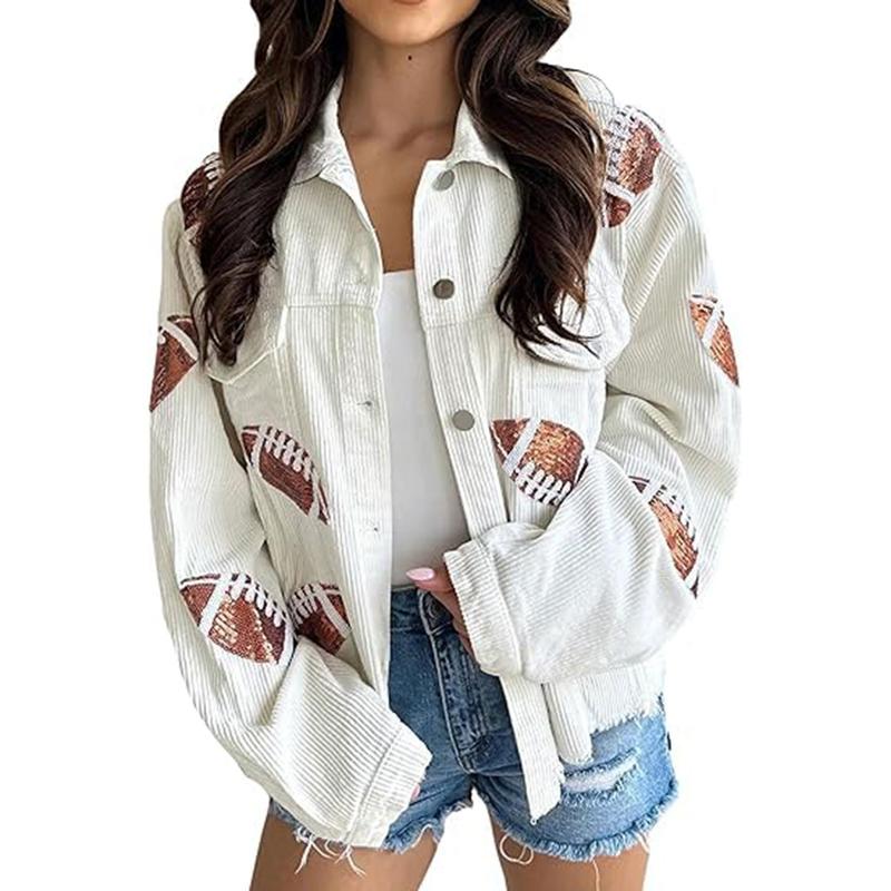 Women's Game Day Corduroy Sequin Football Cropped Jacket