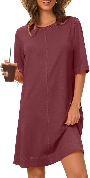 Women's Summer Short Sleeve Crewneck T-shirt Dress with Pockets