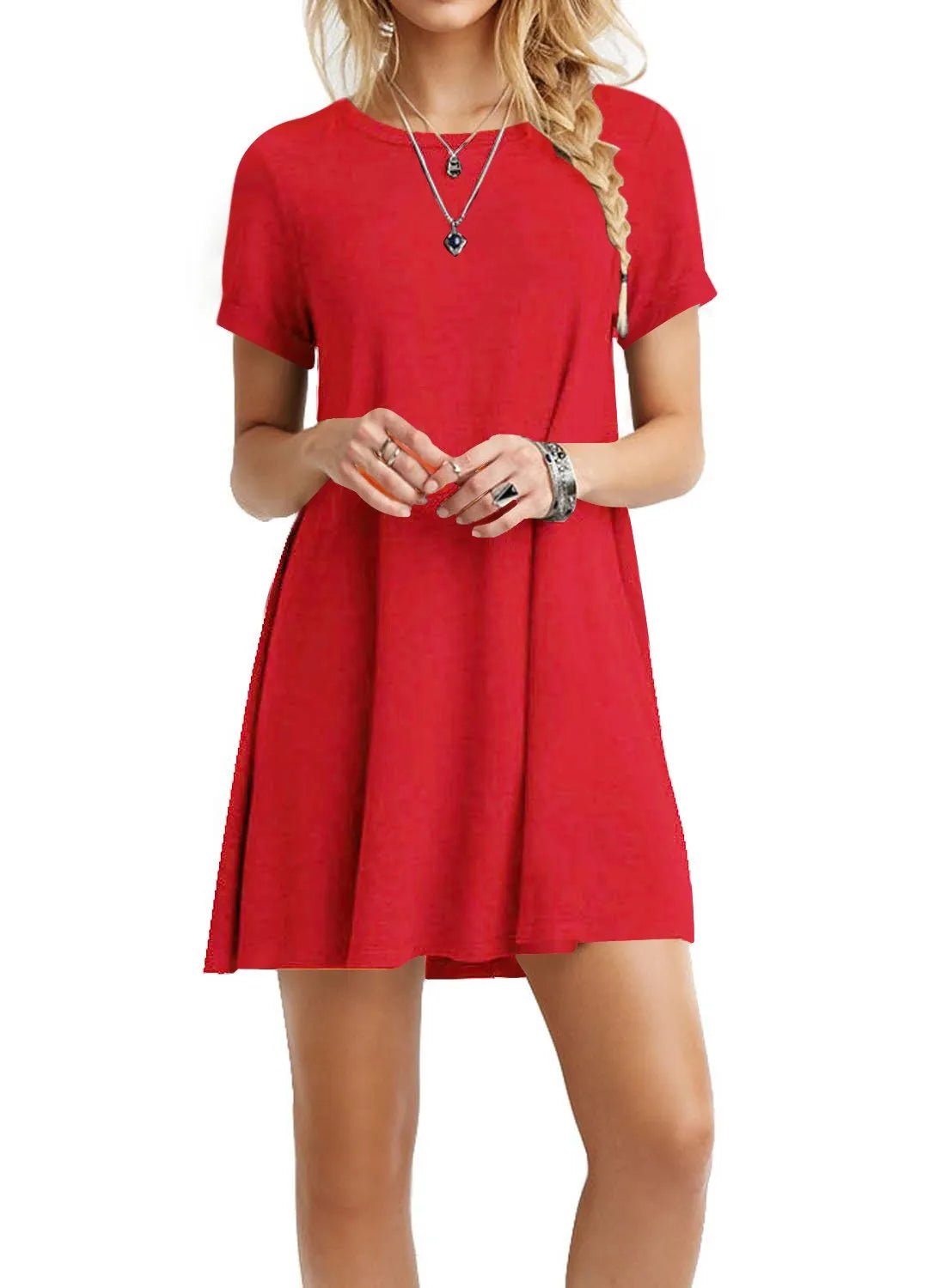 Women's Round Neck Short Sleeve Loose Knee-length T-shirt Dress