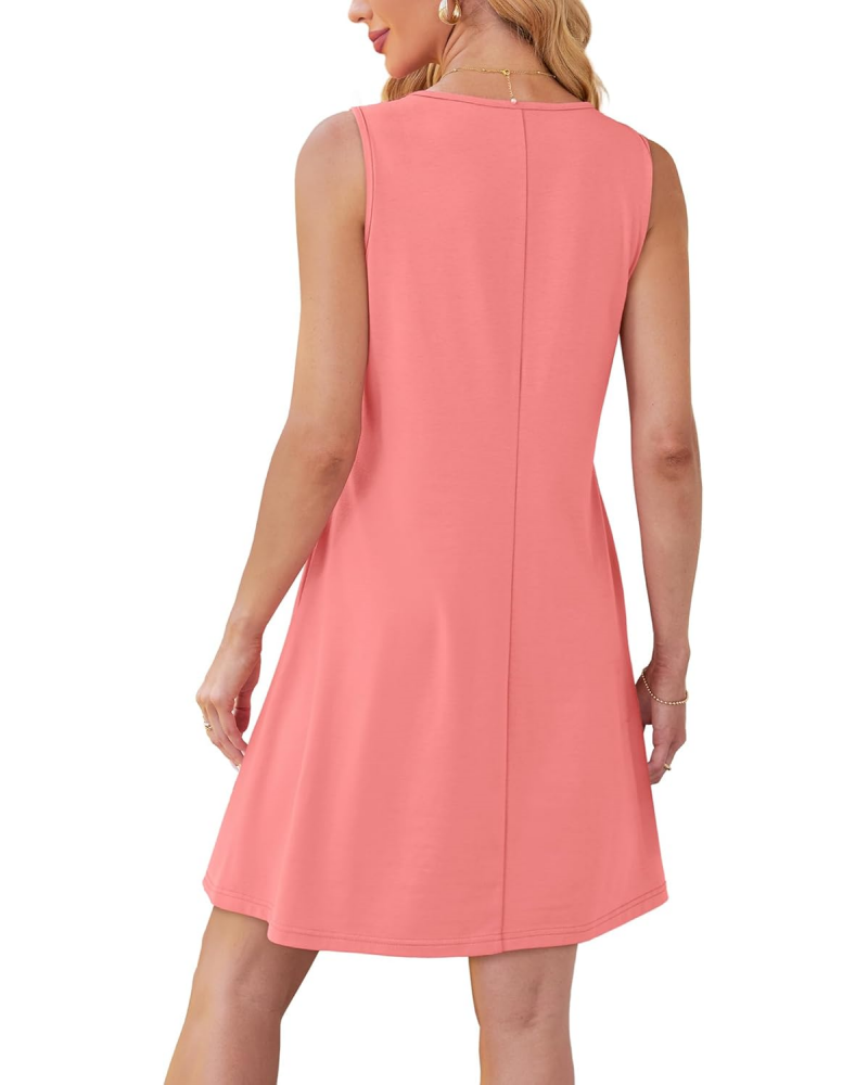 Women’s Sleeveless Pleated Front Tank Dresses with Pockets
