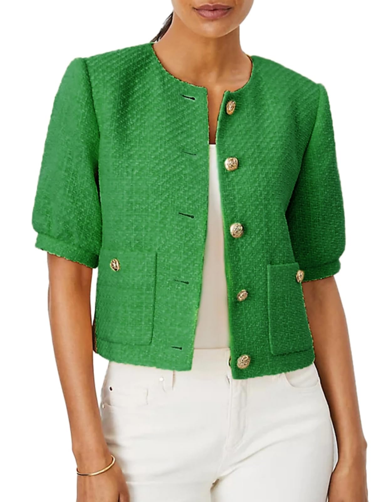 Women Cropped Jackets Summer Open Front Office Work Blazer Coat