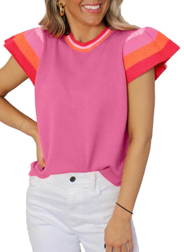 Women's Summer Cap Sleeve Round Neck Loose Knit Top