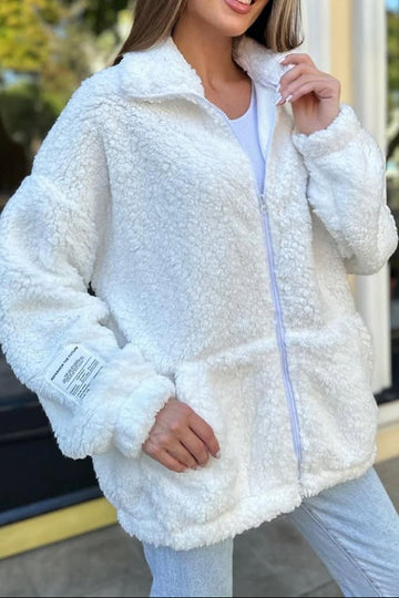 Solid Color Casual Long Sleeve Zipper Pocket Loose Jacket