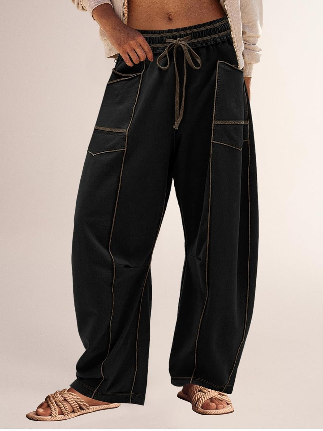 Women's Casual Drawstring Wide Leg Sweatpants Baggy Barrel Pants