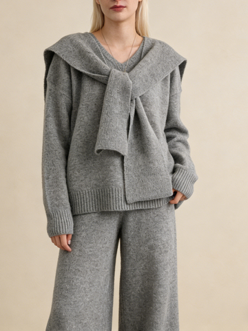 Women's Sweater with Attached Scarf Two-Piece Set