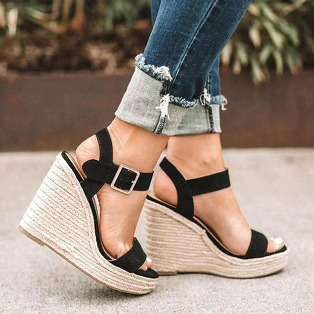 Women's Woven Adjustable Buckle Sandals with Wedge Heel and Versatile Design