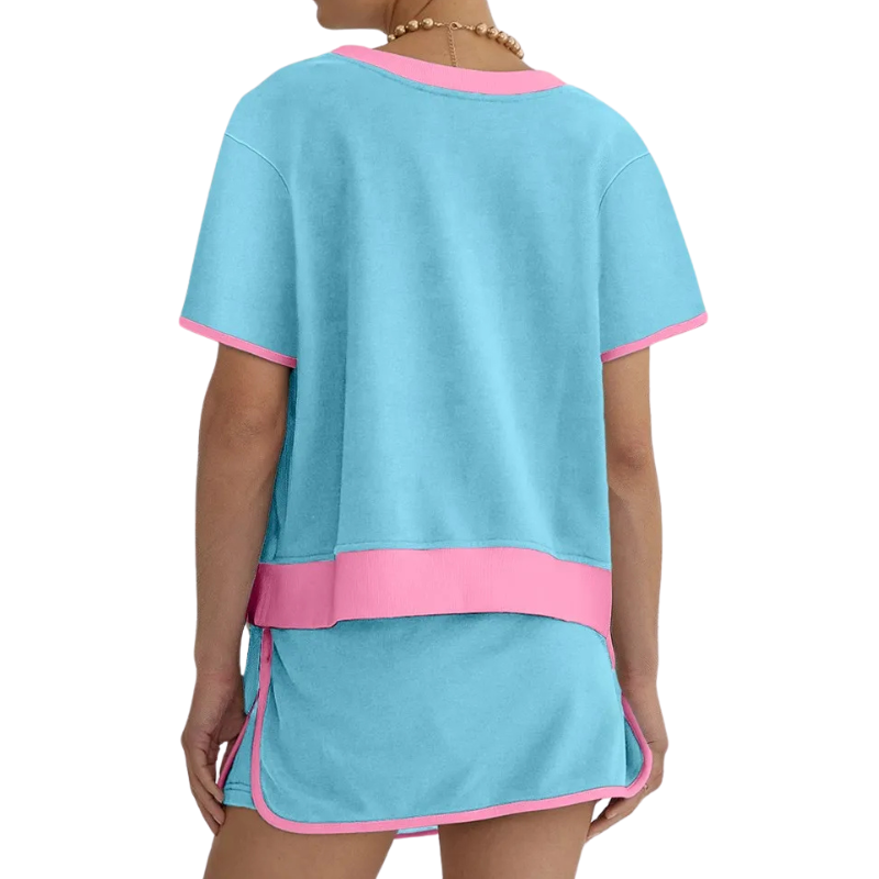 Women's Colorblock Edge Drop Shoulder T-Shirt Skort 2Pcs Set