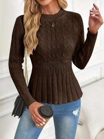 Women's Crew Neck Long Sleeve Chunky Knit Sweater