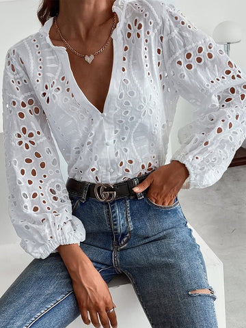 Women's Floral Long-Sleeve Blouse with Button Closure and Lightweight Fabric