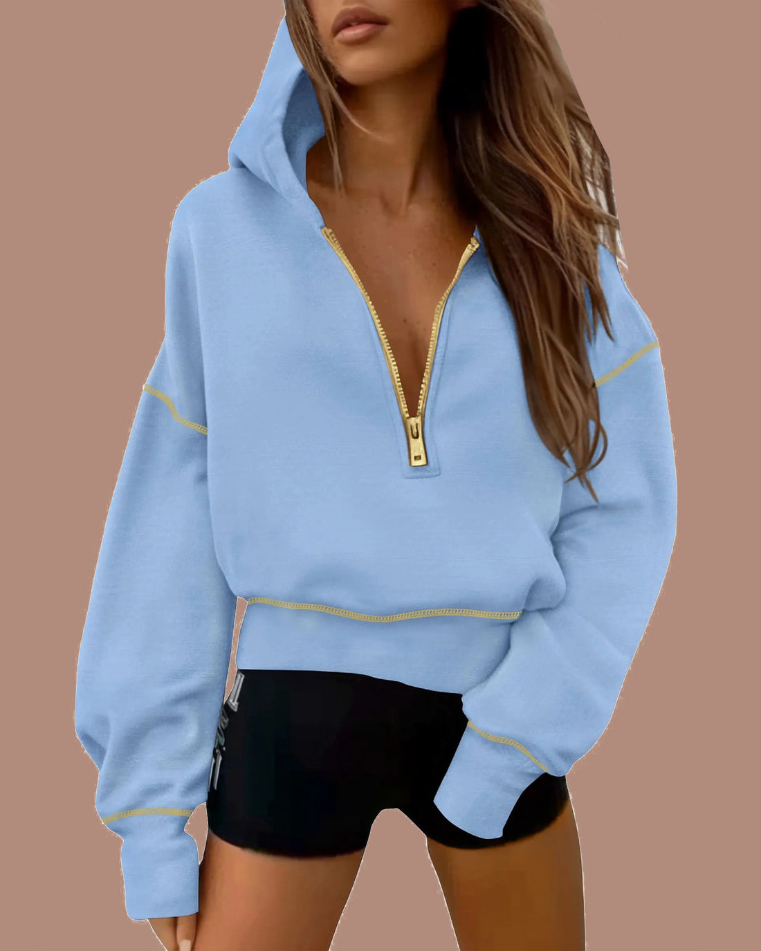 Women's Half Zip Long Sleeve Cropped Hoodie