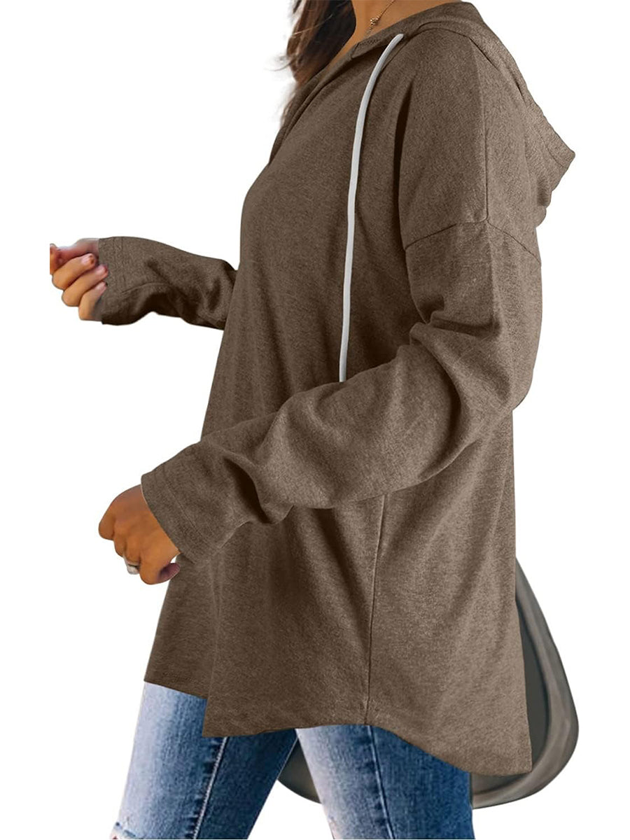 Women's Casual V Neck Long Sleeve Drawstring Hoodie Sweatshirts