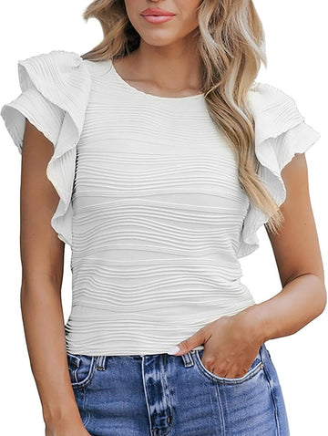 Women's Multi-layered Ruffle Butterfly Sleeve Wave Top